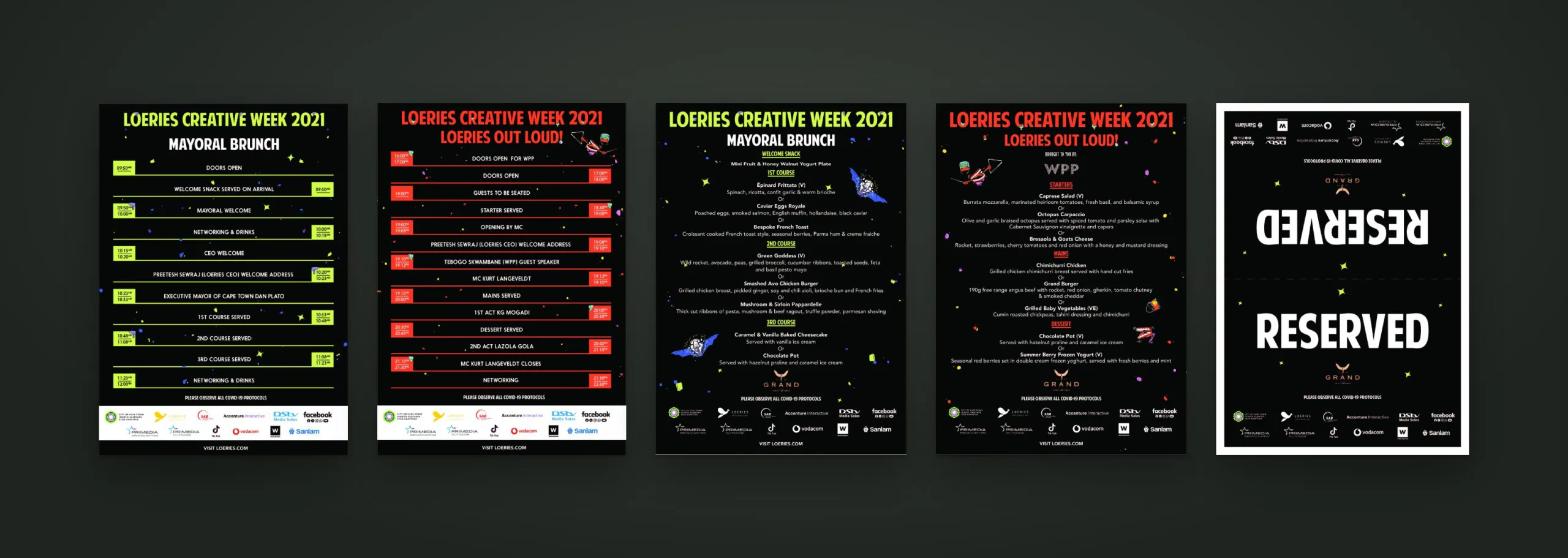 2021 running orders, menus and reserved signs