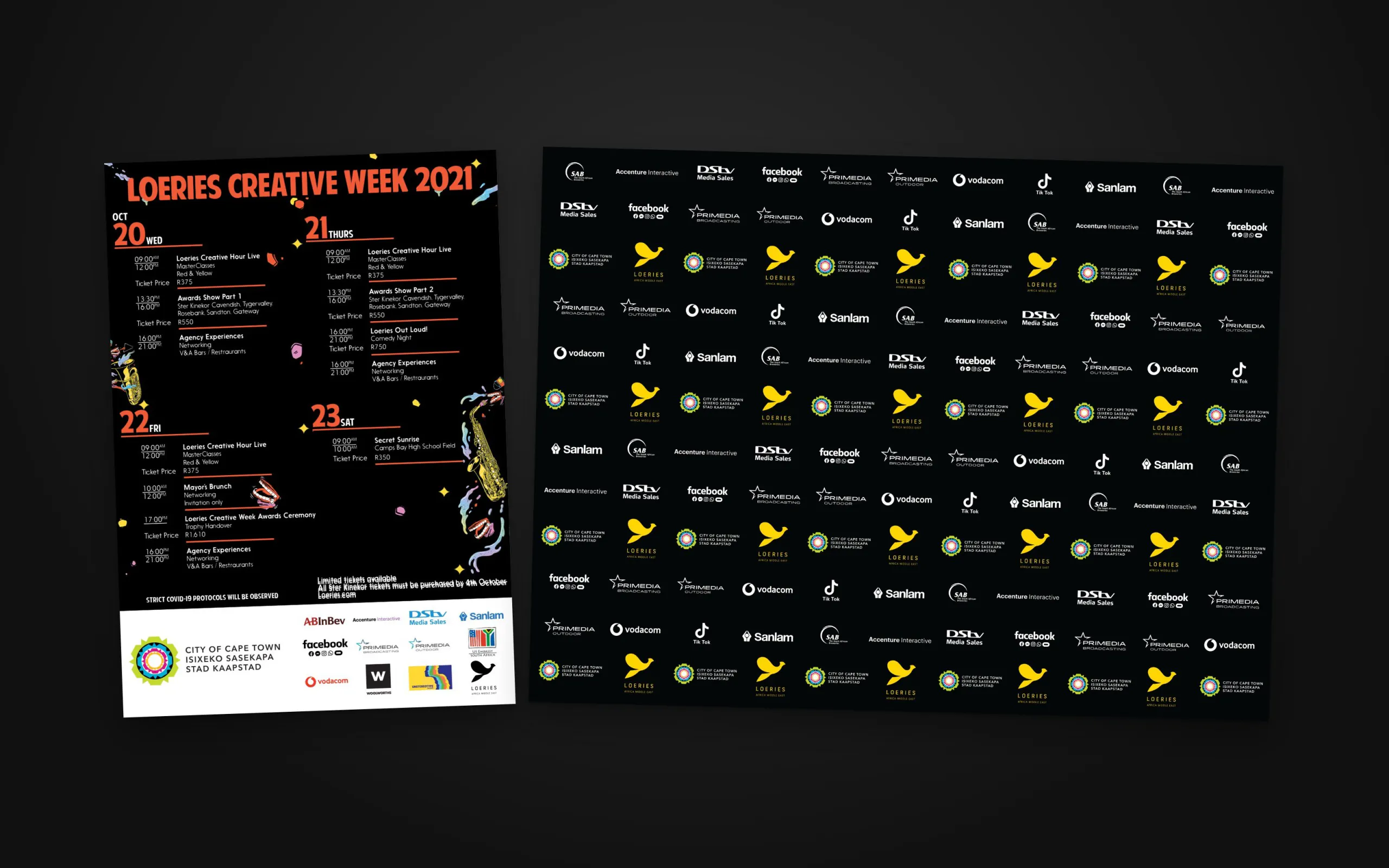 The Creative Week schedule and partner banner wall