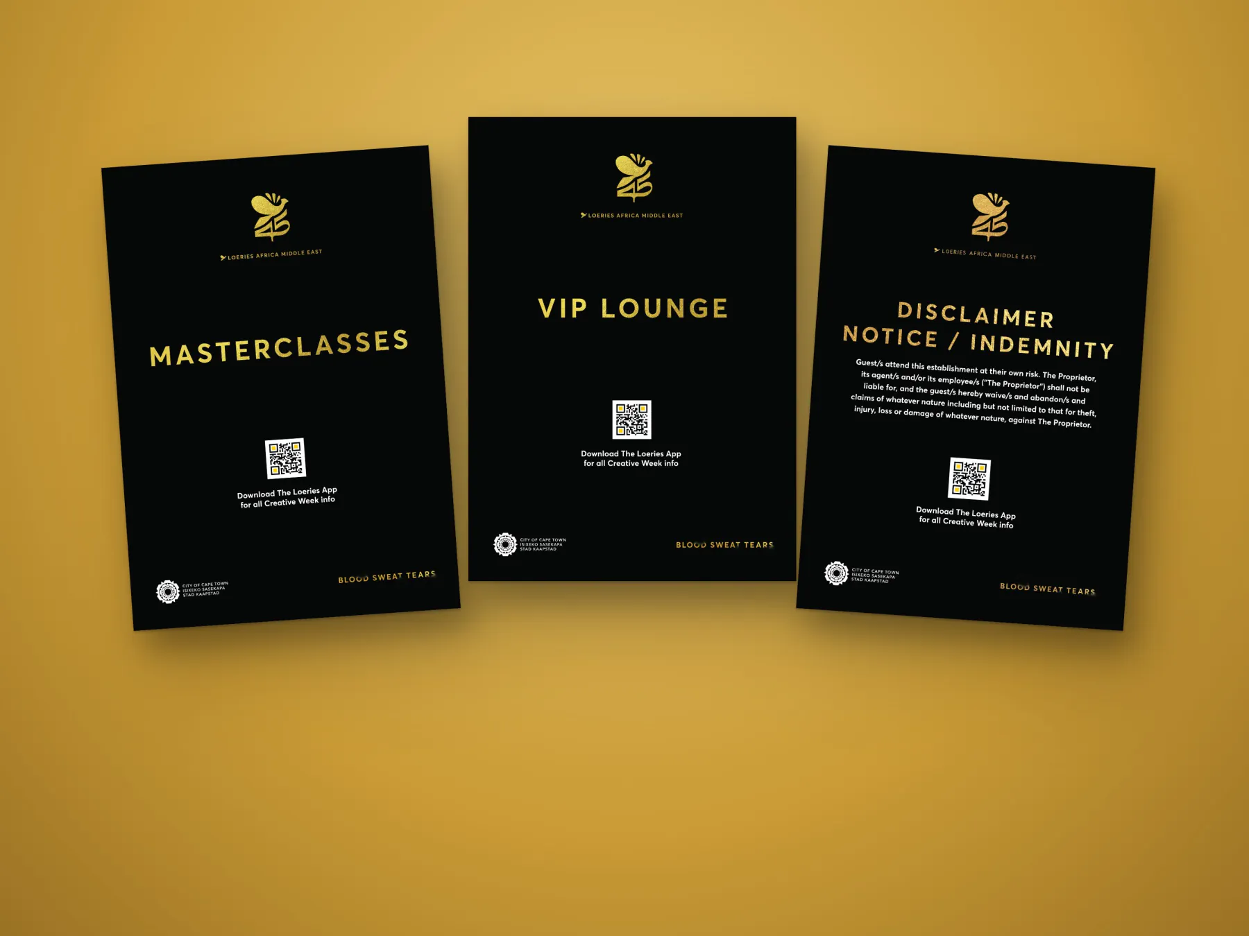 Black and gold venue signage