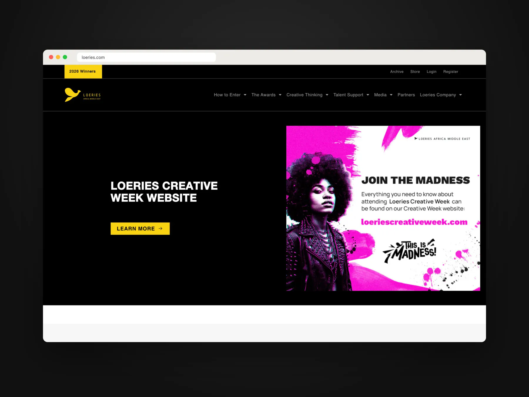 The loeries.com home page