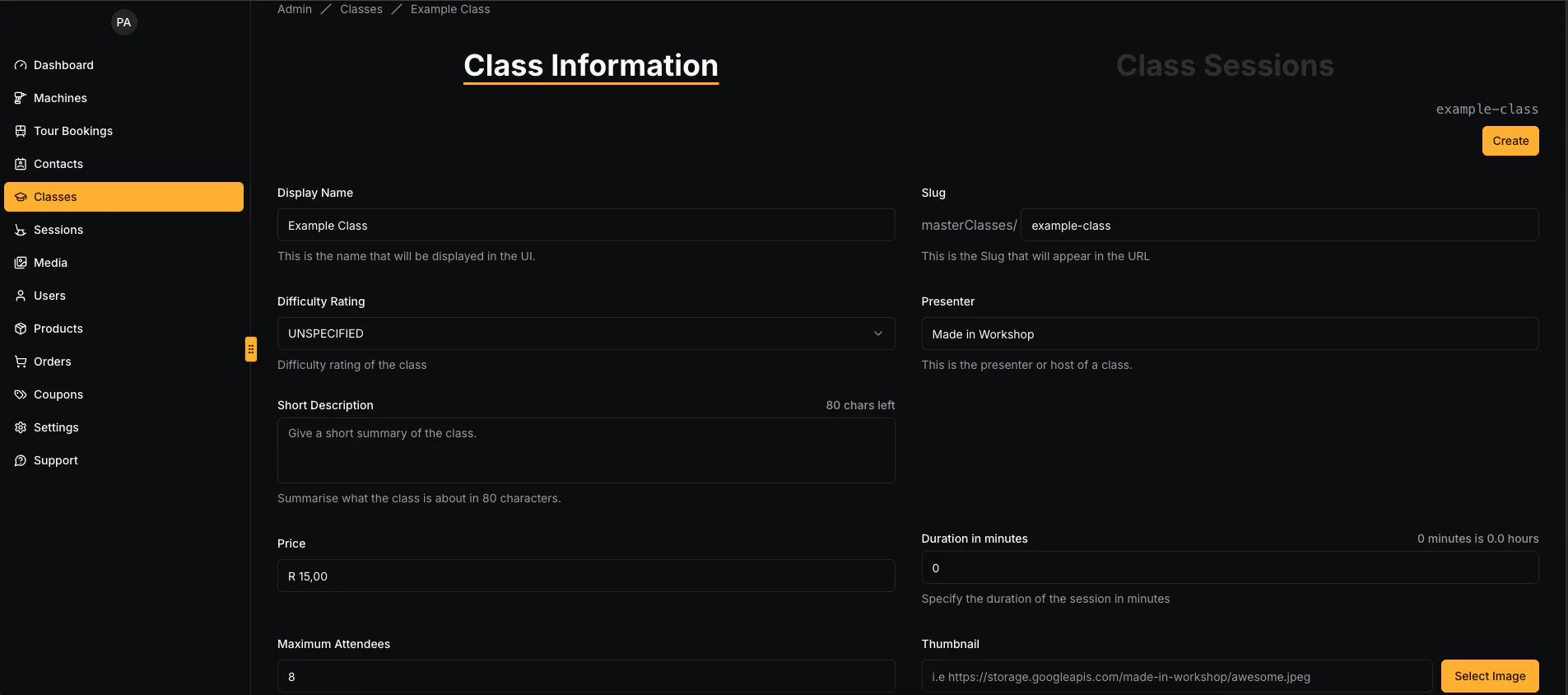 The Made in Workshop admin dashboard